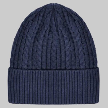 Classic Cable Knit Cuffed Beanie (Navy)