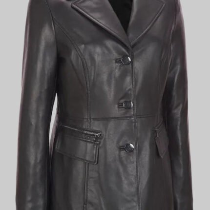 Women's Premium Long Leather Coat Blazer