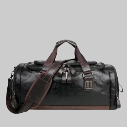 Executive PU Leather Travel & Gym Duffel Bag (with Separate Shoe Compartment)