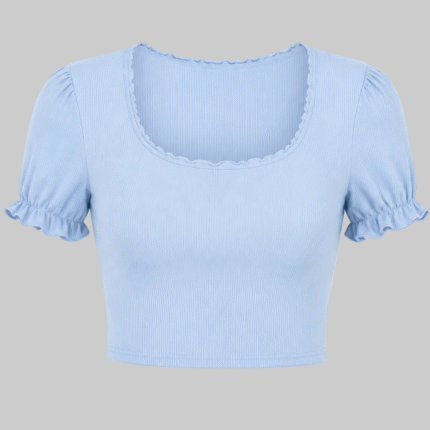 Women's Ribbed Puff Sleeve Crop Top