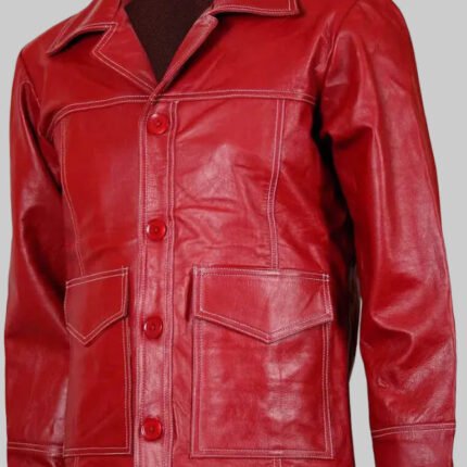 Women's Vintage Red Leather Shirt Jacket