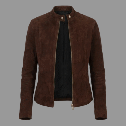 WomenÃ¢â‚¬â„¢s Chocolate Suede CafÃƒÂ© Racer Jacket (Quilted Shoulder Moto).