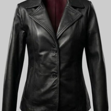 Women's Premium Black Leather Blazer Jacket