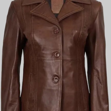 Women's Classic Brown Lambskin Leather Blazer