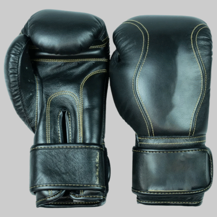 Heritage-Series "Vintage Pro" Hook-and-Loop Training Gloves (Onyx Leather & Gold Stitch)
