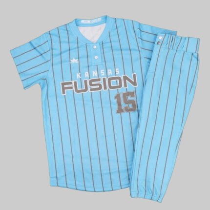 Premium Two-Button Henley Custom Baseball Uniform Set (Sky Blue Pinstripe)
