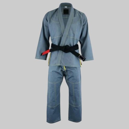 Premium Blank Pearl Weave Brazilian Jiu-Jitsu (BJJ) Gi – Steel Blue / Contrast Stitch Edition