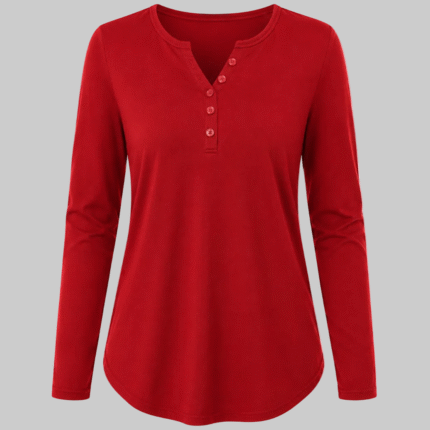 Women's Long Sleeve Henley Neck Casual T-Shirt/ Top