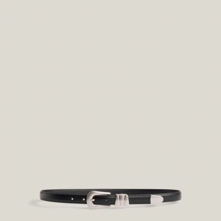 Curved Disc Leather Skinny Belt (Burgundy Edition)